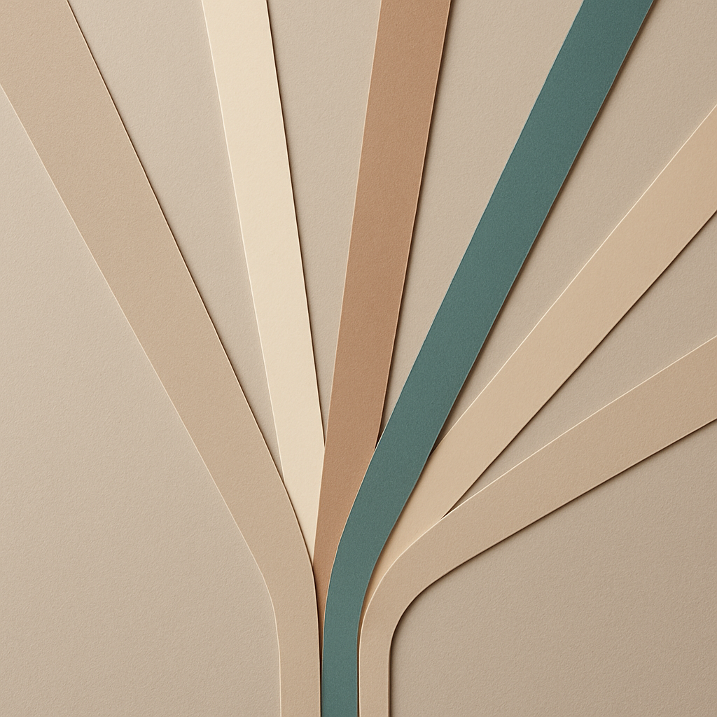 Paper strips fanning out across a clean textured surface, representing many directions.